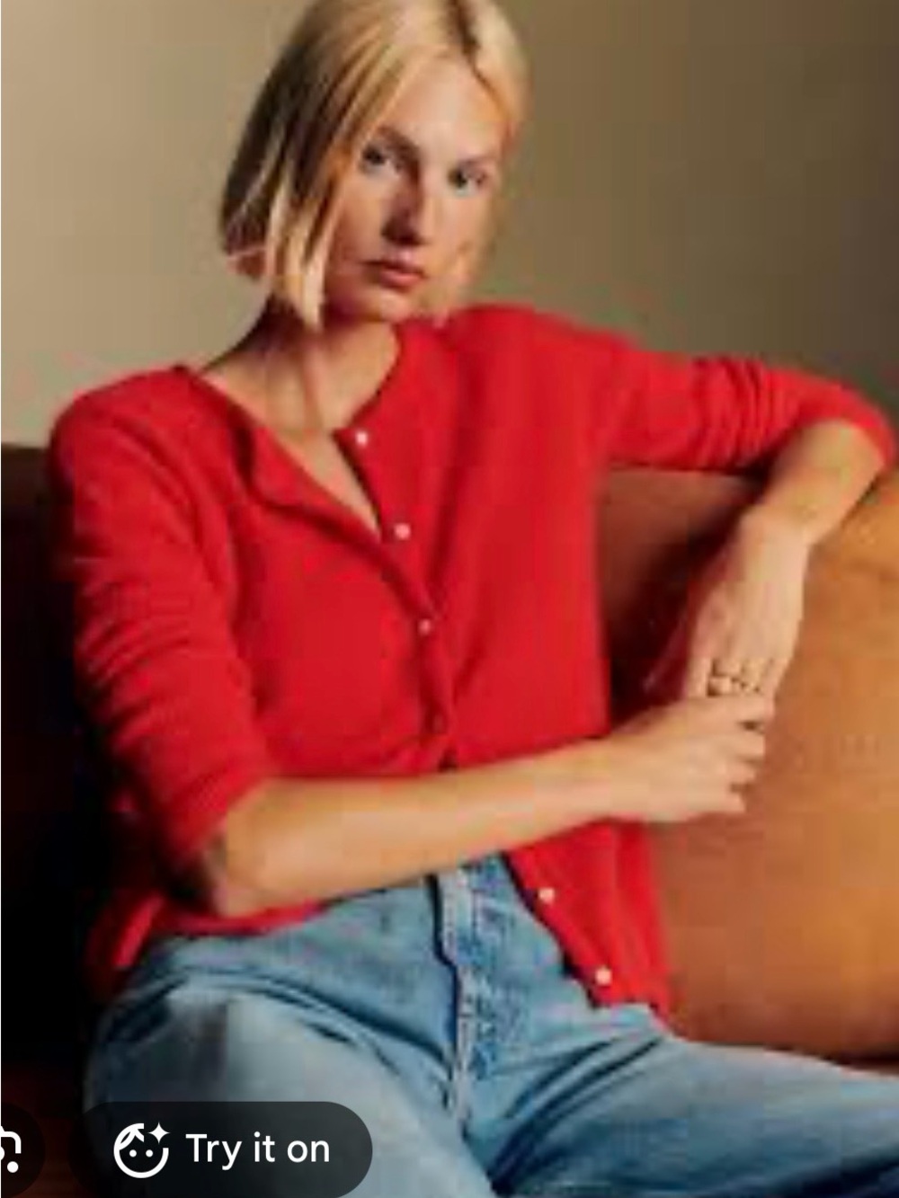 Sezane Red Button-Front Gaspard Knit Cardigan